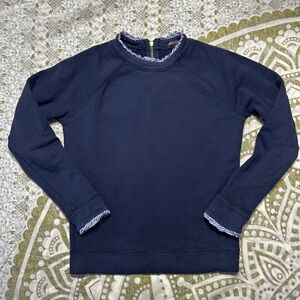 J.Crew Mercantile Women's Ruffled Sweatshirt Navy Size XXS Zipper Back Preppy